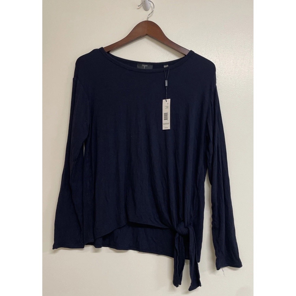 Tahari Cut & Sewn Night‎ Life Long Sleeves Front Tie Top Navy Women's M NWT